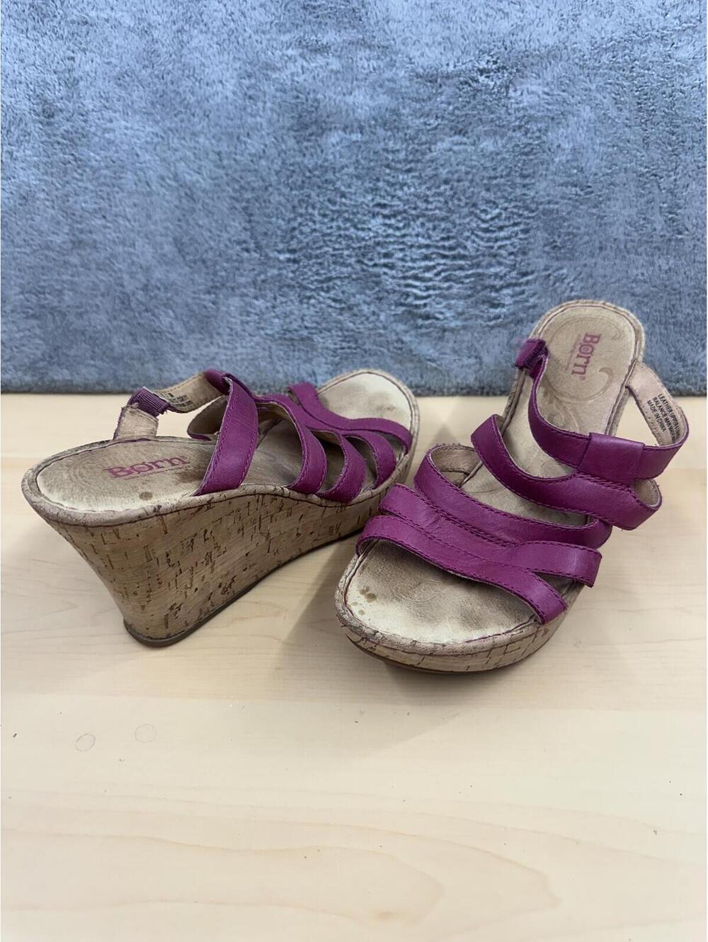 Born‎ Pink/Purple Leather Wedge Sandals